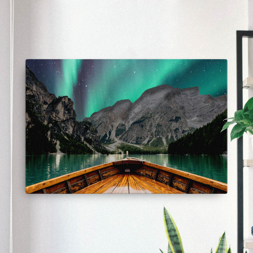 aurora borealis sky with boat
