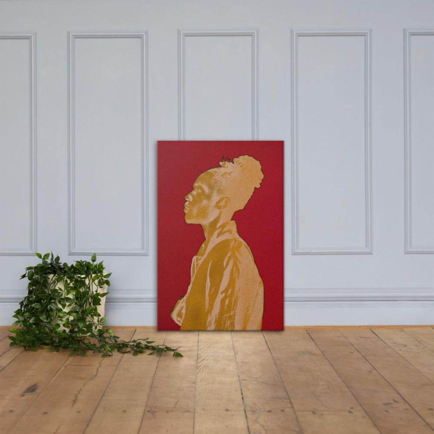 mock-up of man in gold art canvas print