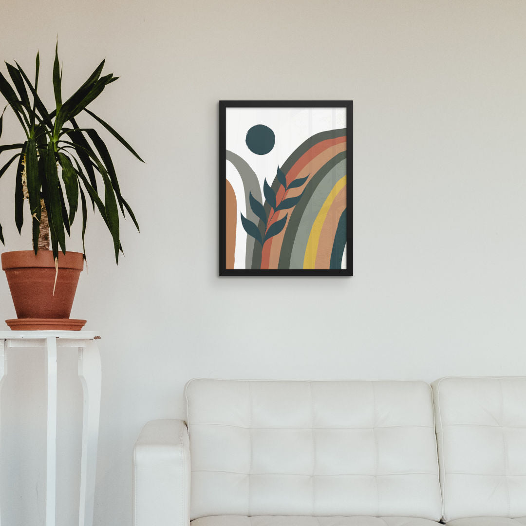 Abstract Nature Framed Print in a cosy dining room