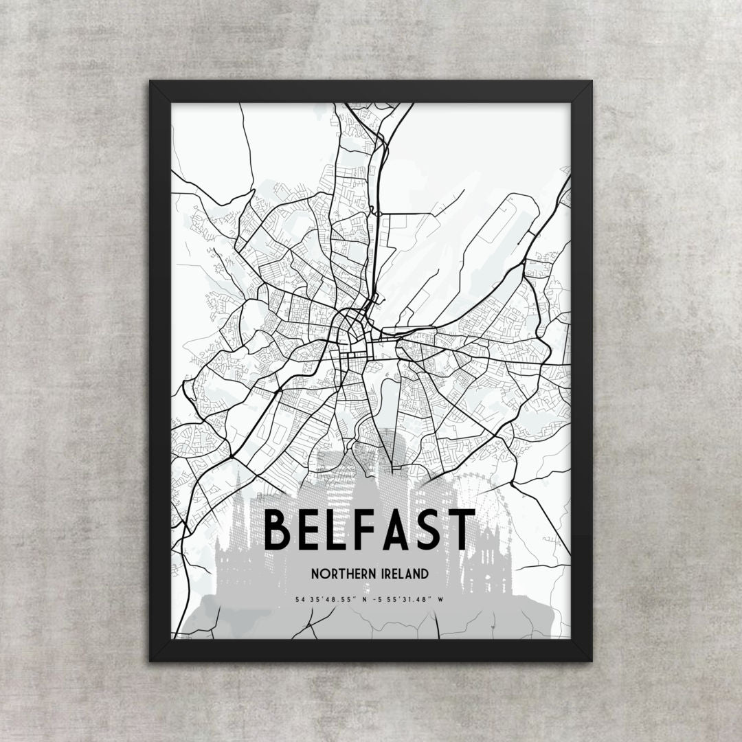 poster map of the city of belfast, northern ireland 