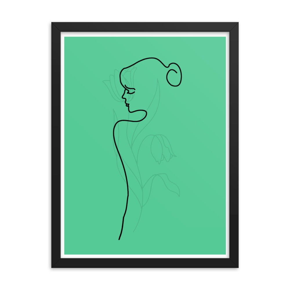 Lined Body and Rose in Green Framed Poster