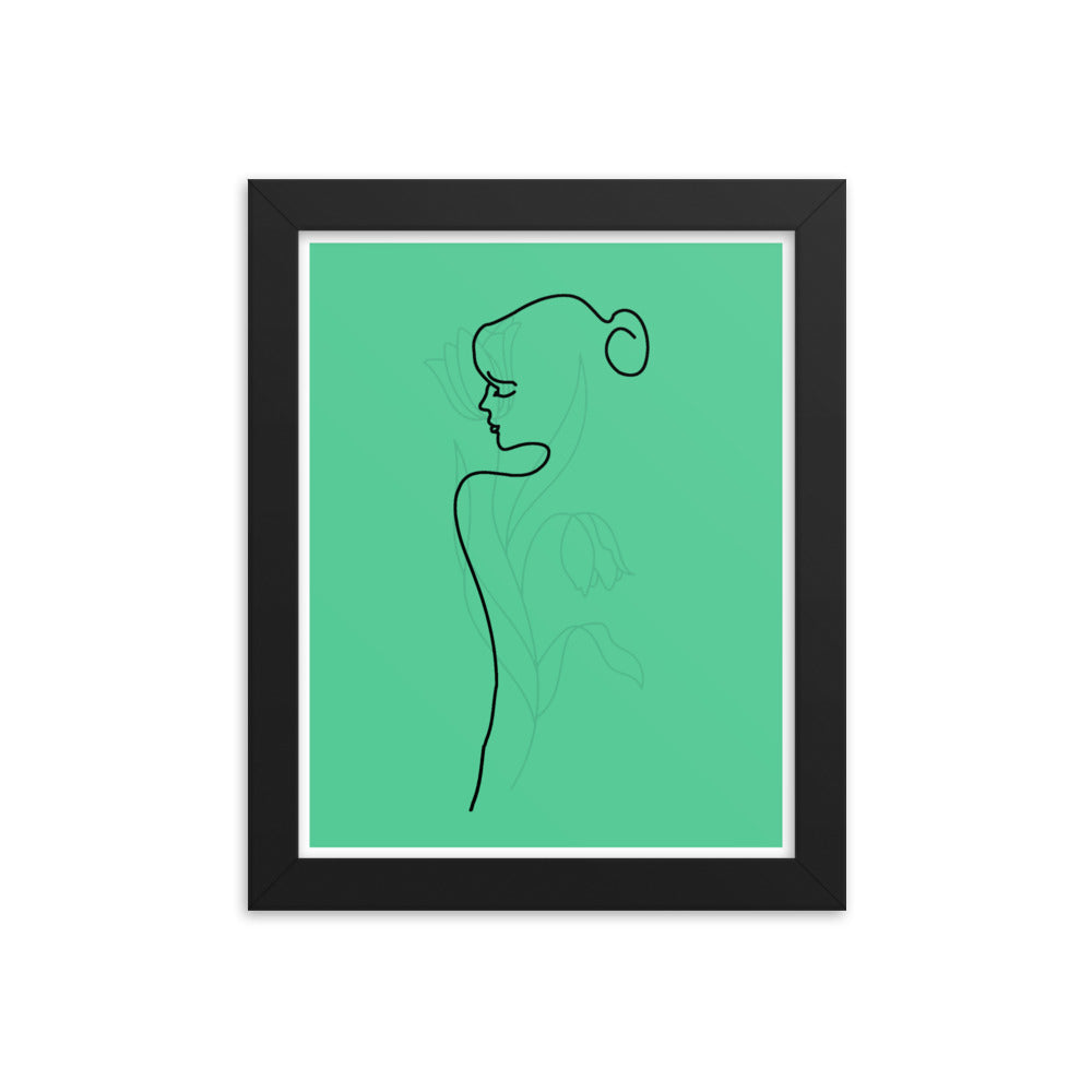 Lined Body and Rose in Green Framed Poster