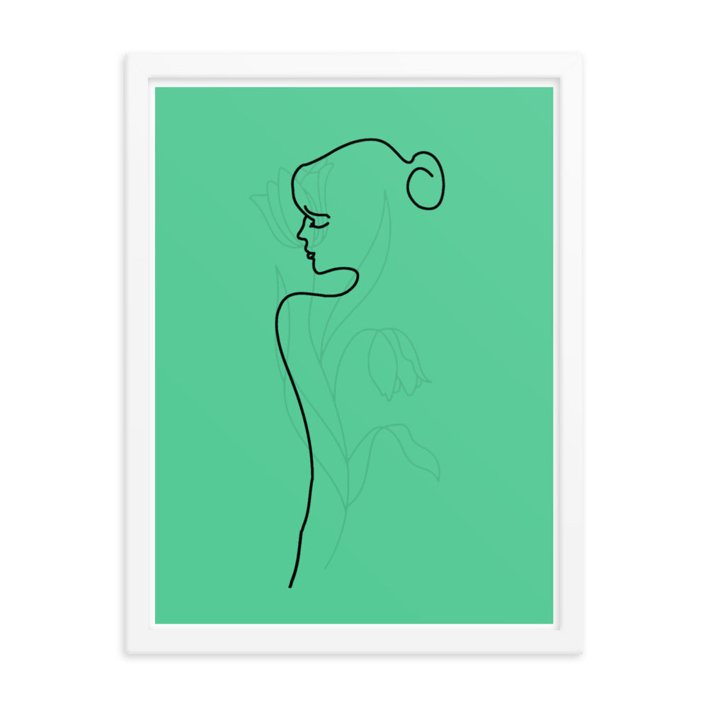 Lined Body and Rose in Green Framed Poster