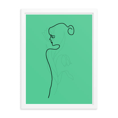 Lined Body and Rose in Green Framed Poster
