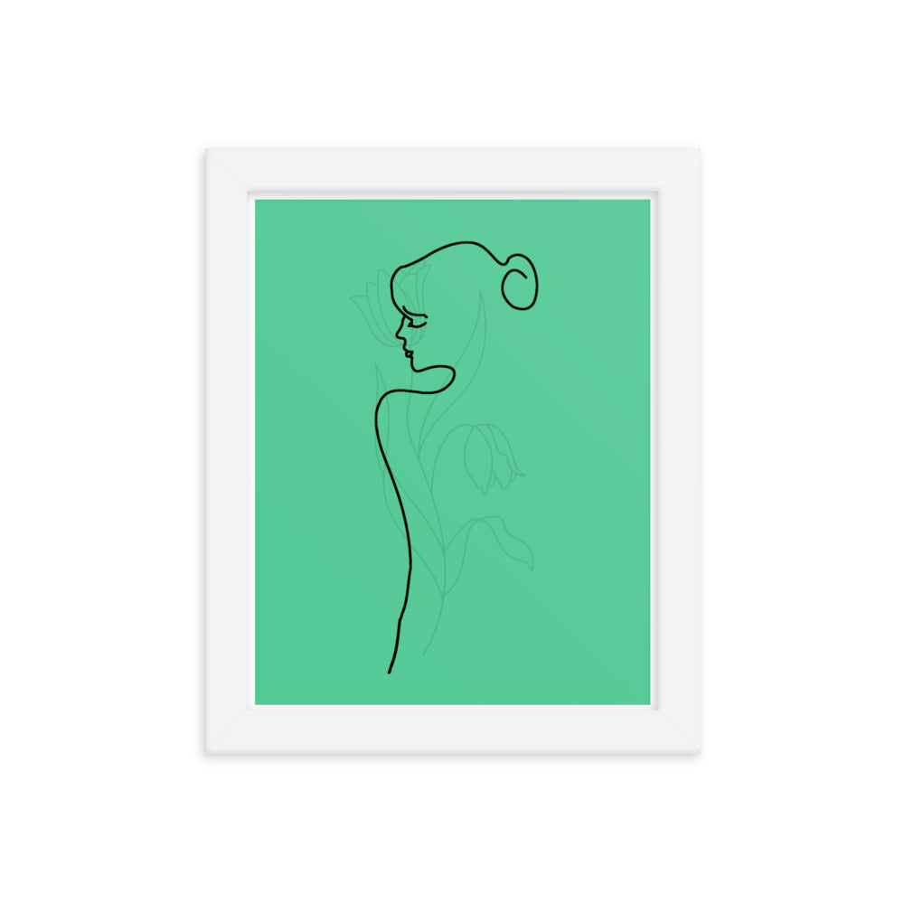 Lined Body and Rose in Green Framed Poster