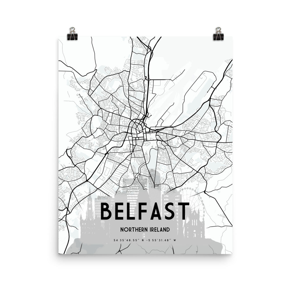 Belfast Map Framed Print