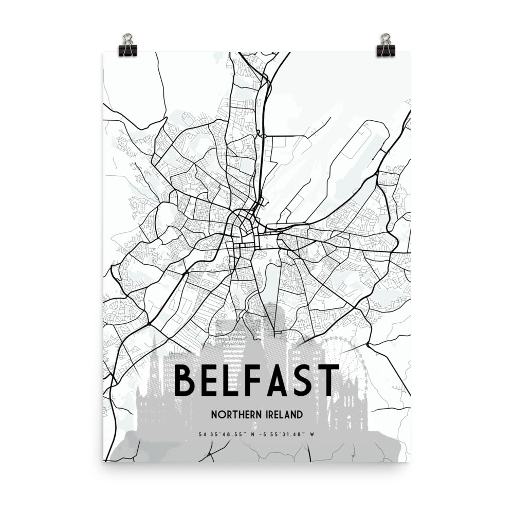 Belfast Map Framed Print