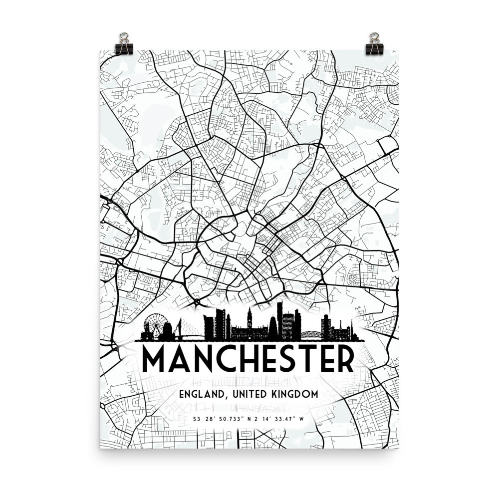 Manchester Map Framed Print