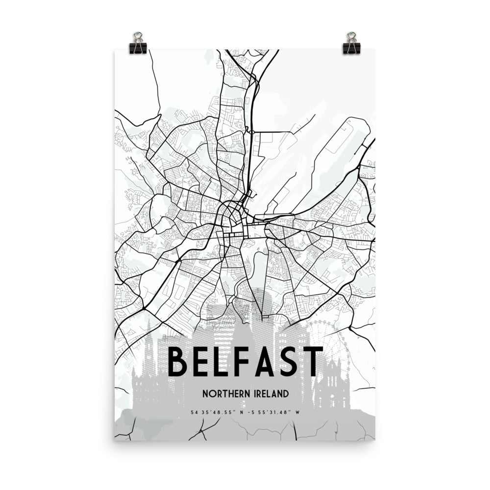 Belfast Map Framed Print