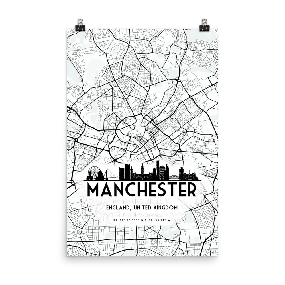 Manchester Map Framed Print