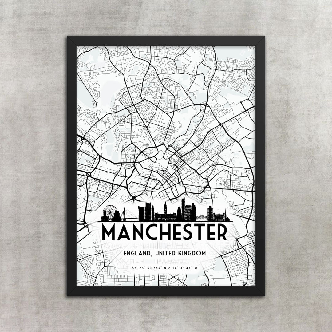 city of manchester map poster print 