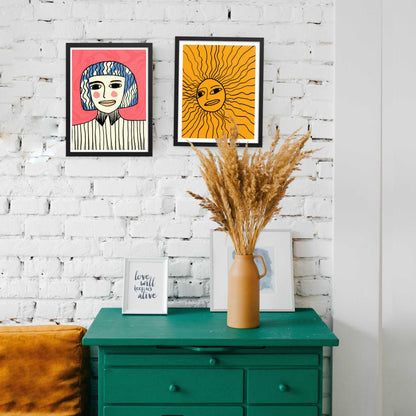 Abstract Doodled Sun Framed Print