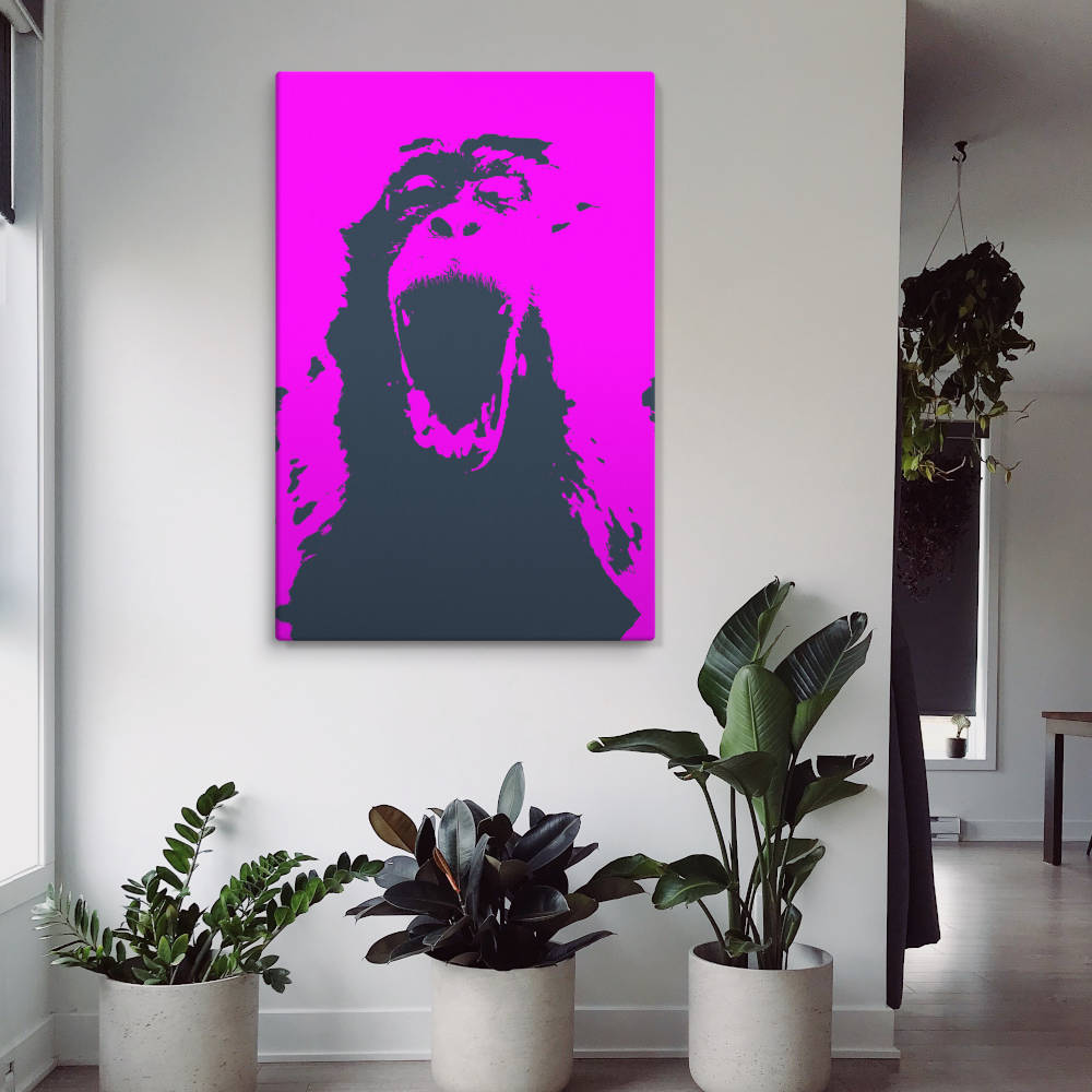 Bold and vibrant "Screaming Monkey" pop art canvas print — perfect for adding an energetic, modern edge to your wall decor.