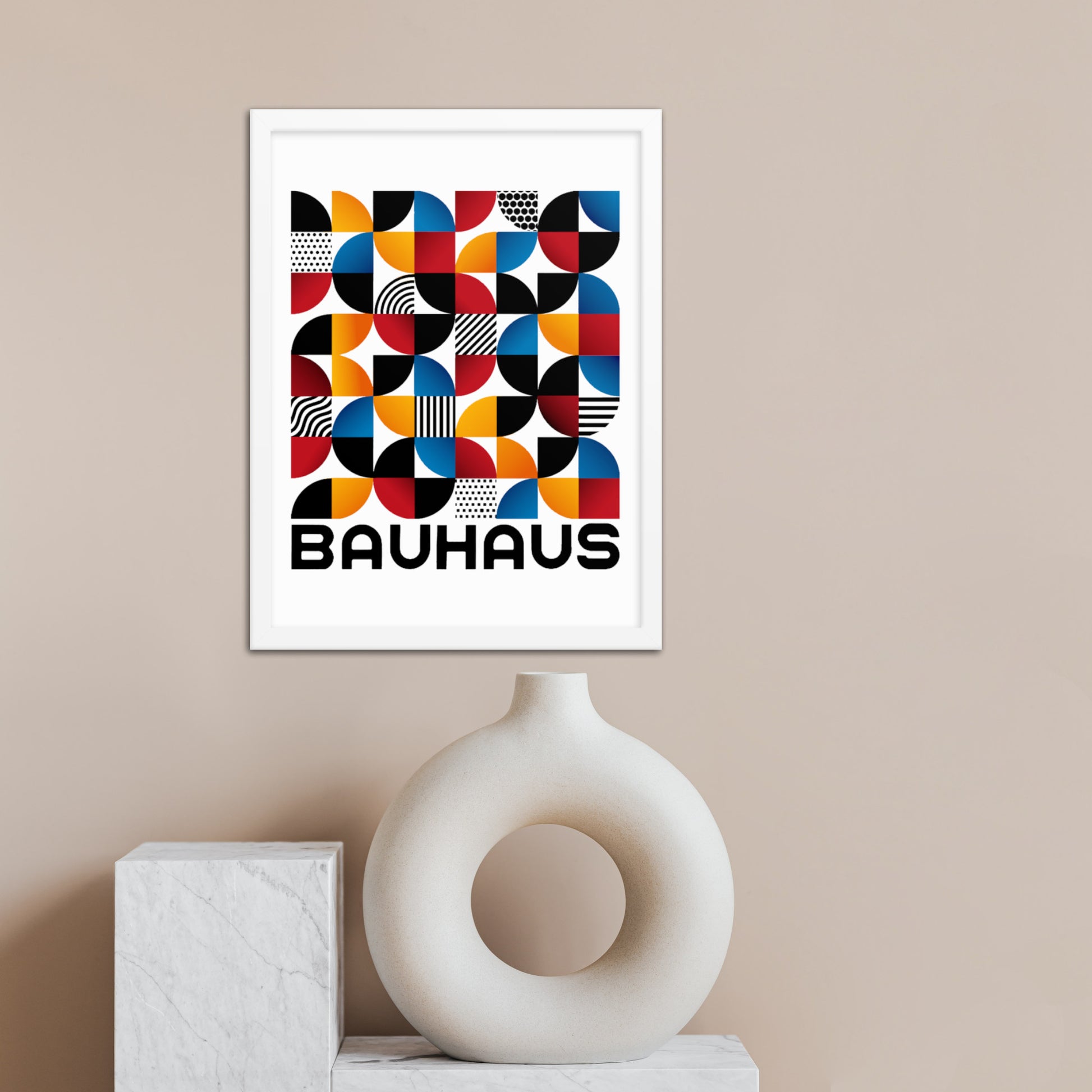 bauhaus white framed wall art on wall 