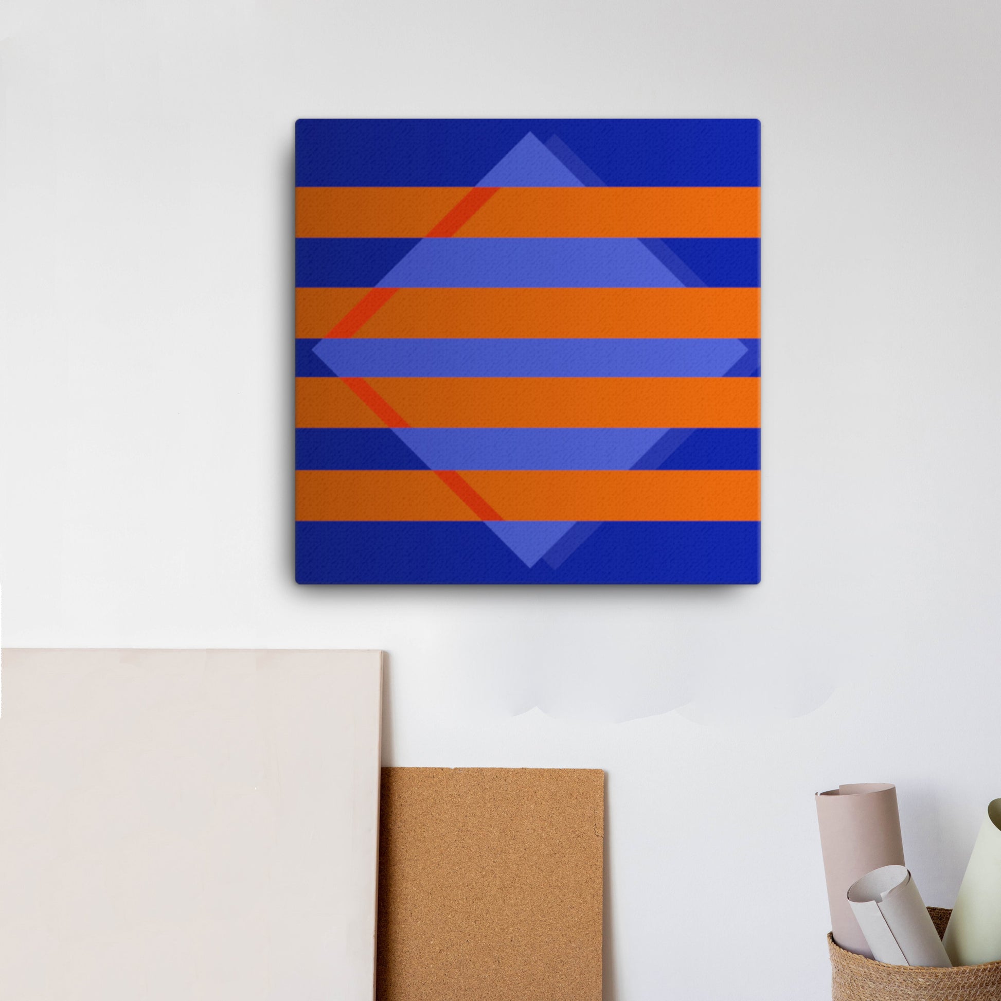 blue and orange abstract canvas wall art print 