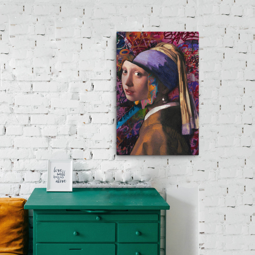 Girl With Pearl Earring Graffitied Canvas Print