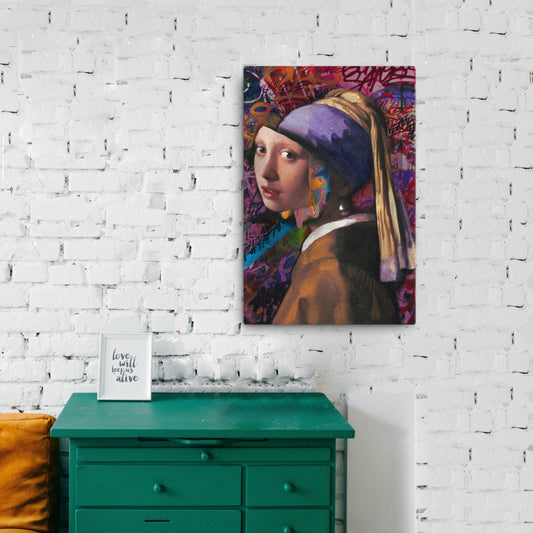 Girl With Pearl Earring Graffitied Canvas Print