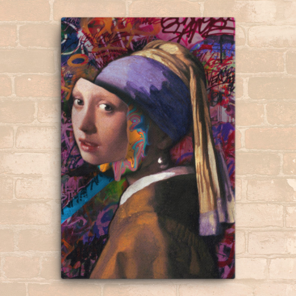 Girl With Pearl Earring Graffitied Canvas Print