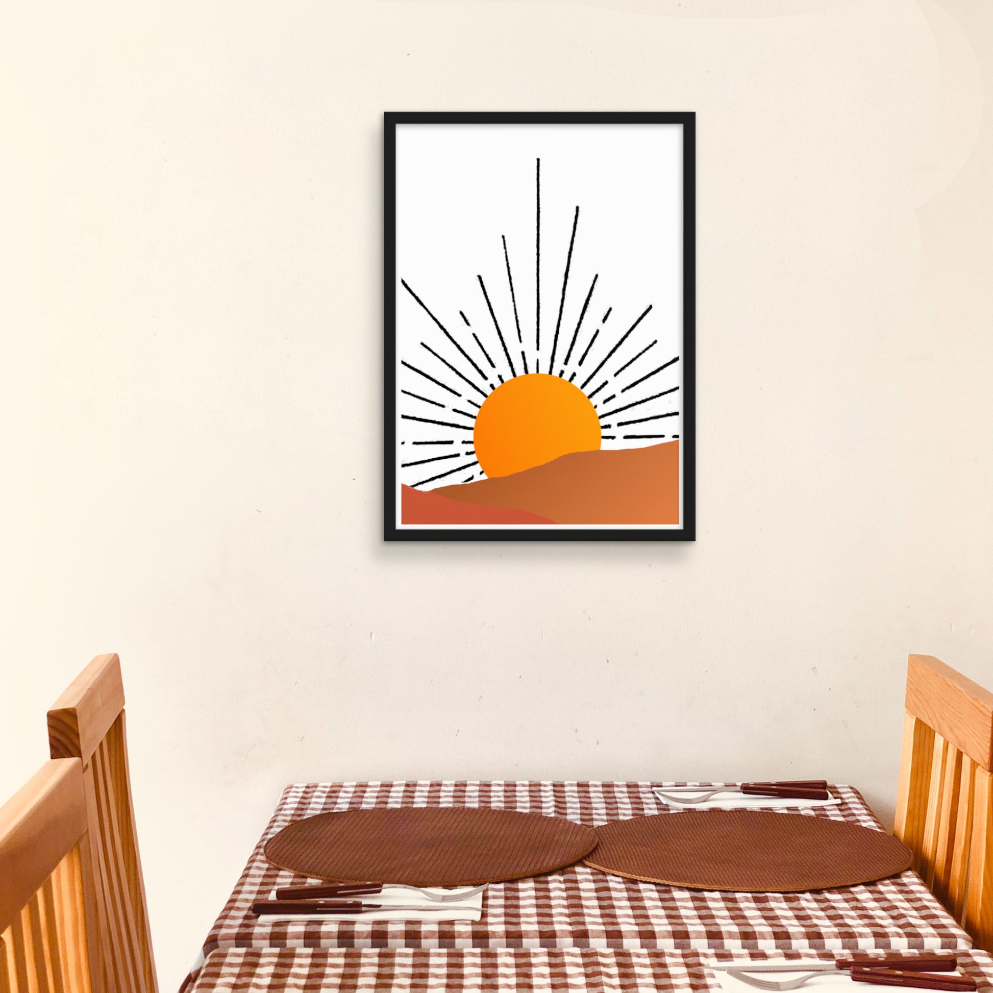 sunrise over desert black framed wall art 