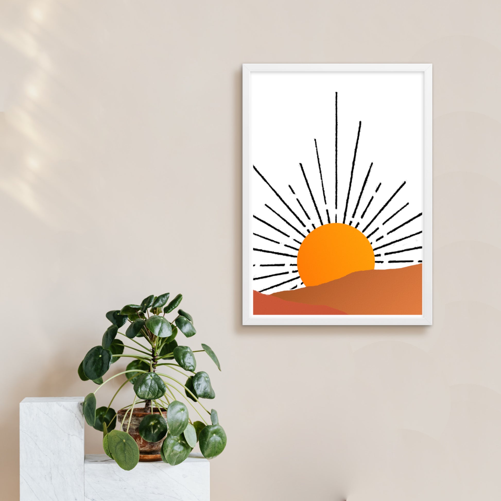 sunrise desert white frame wall art 