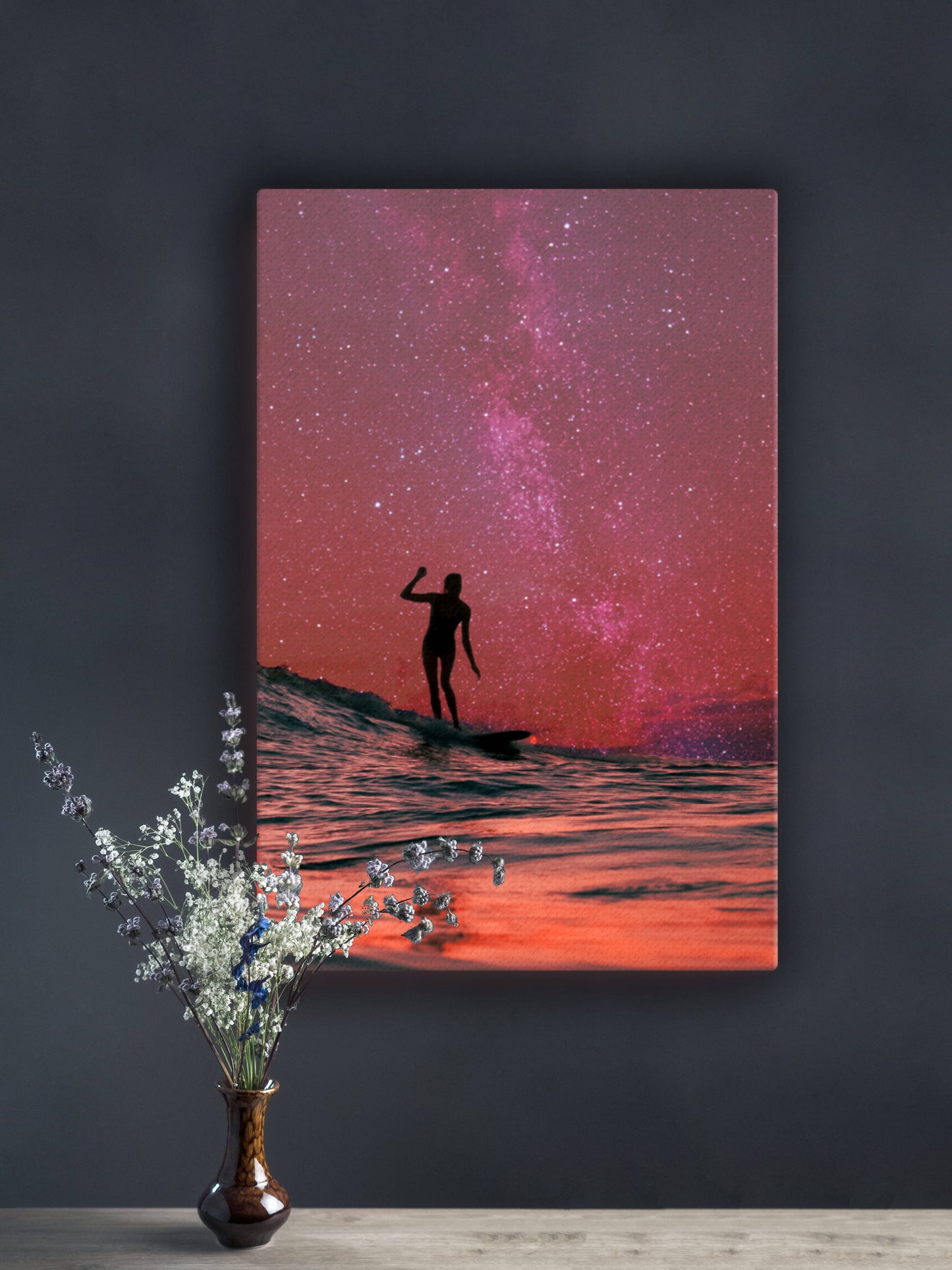 Surfing in Sunset Canvas Print