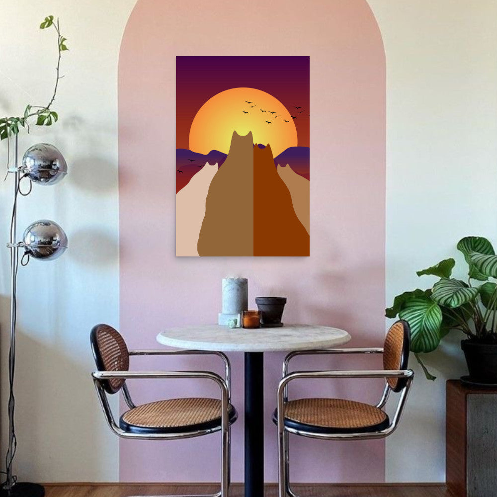 sunset cats poster on wall