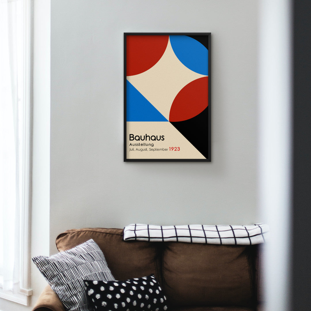 Bauhaus Shapes Framed Print in a cosy dining room