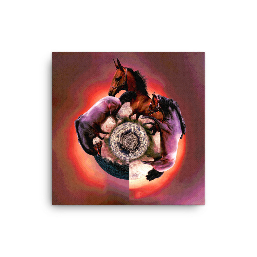 Horses Little Planet Canvas Print