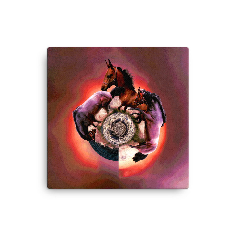 Horses Little Planet Canvas Print