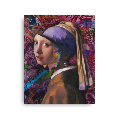 Girl With Pearl Earring Graffitied Canvas Print
