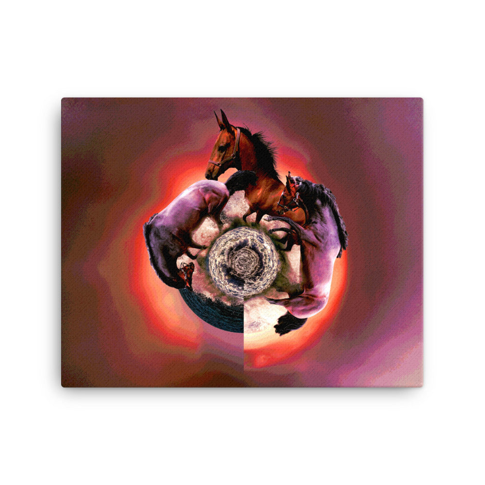 Horses Little Planet Canvas Print