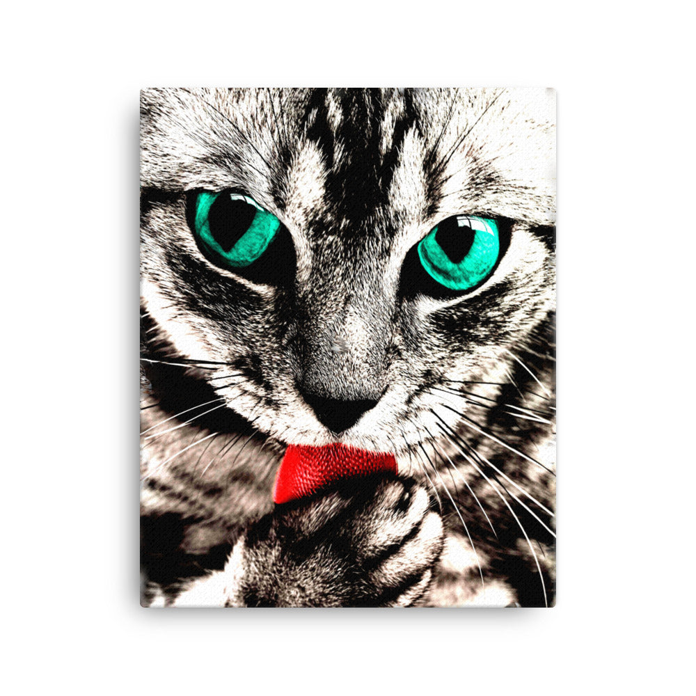 Cat Licking Paw Canvas Print