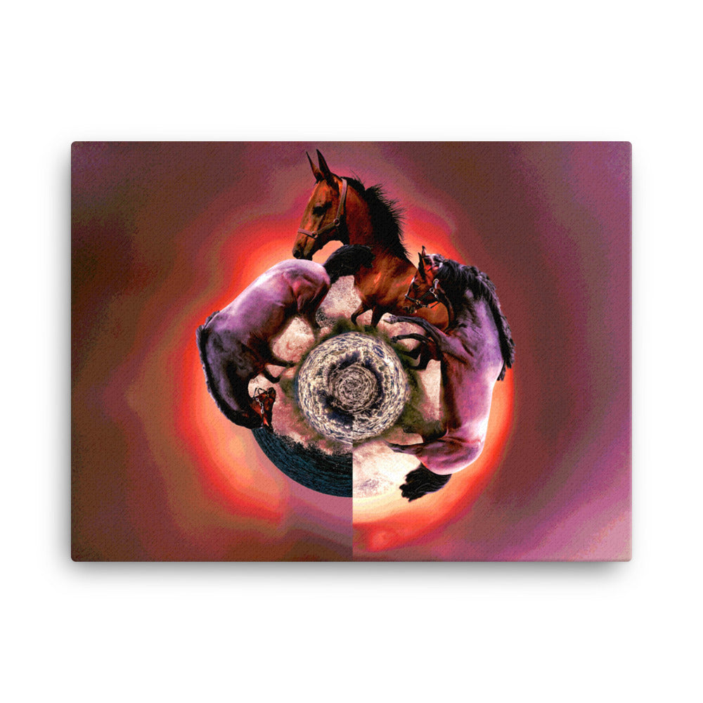 Horses Little Planet Canvas Print