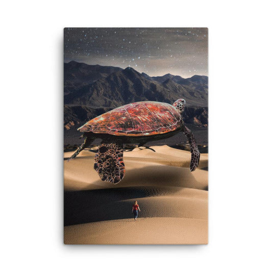 trippy sea turtle in desert canvas wall art