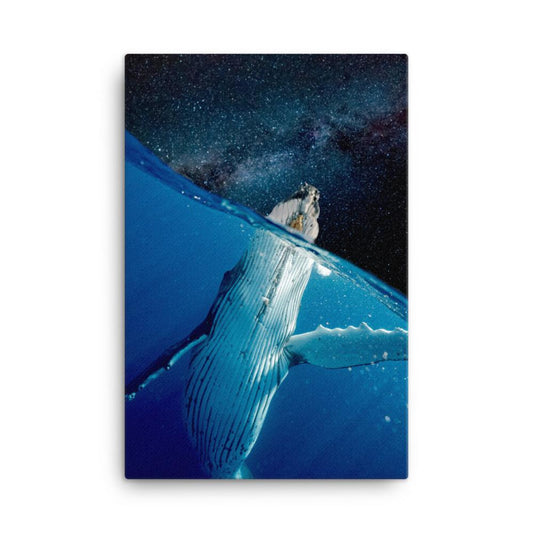 whale in space canvas wall art print 