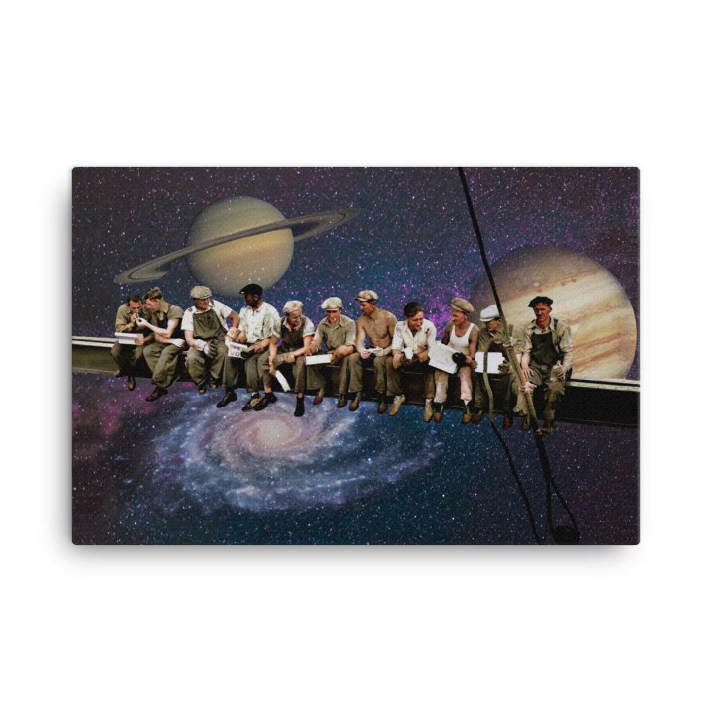 lunch atop a skyscraper galaxy wall art canvas print 