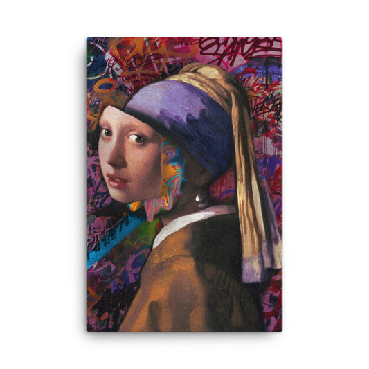 Girl With Pearl Earring Graffitied Canvas Print