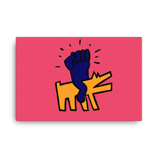 keith harring power fist barkin dog canvas