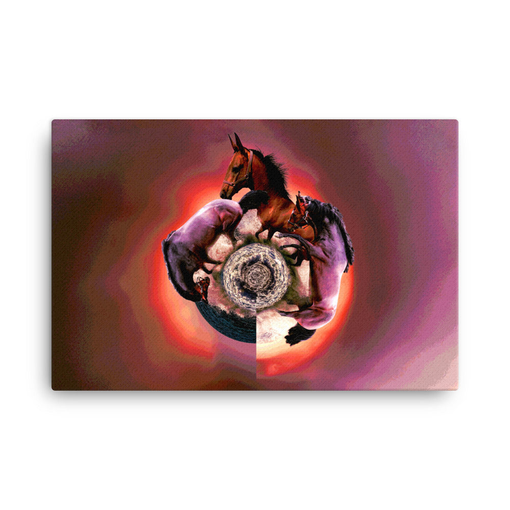 Horses Little Planet Canvas Print