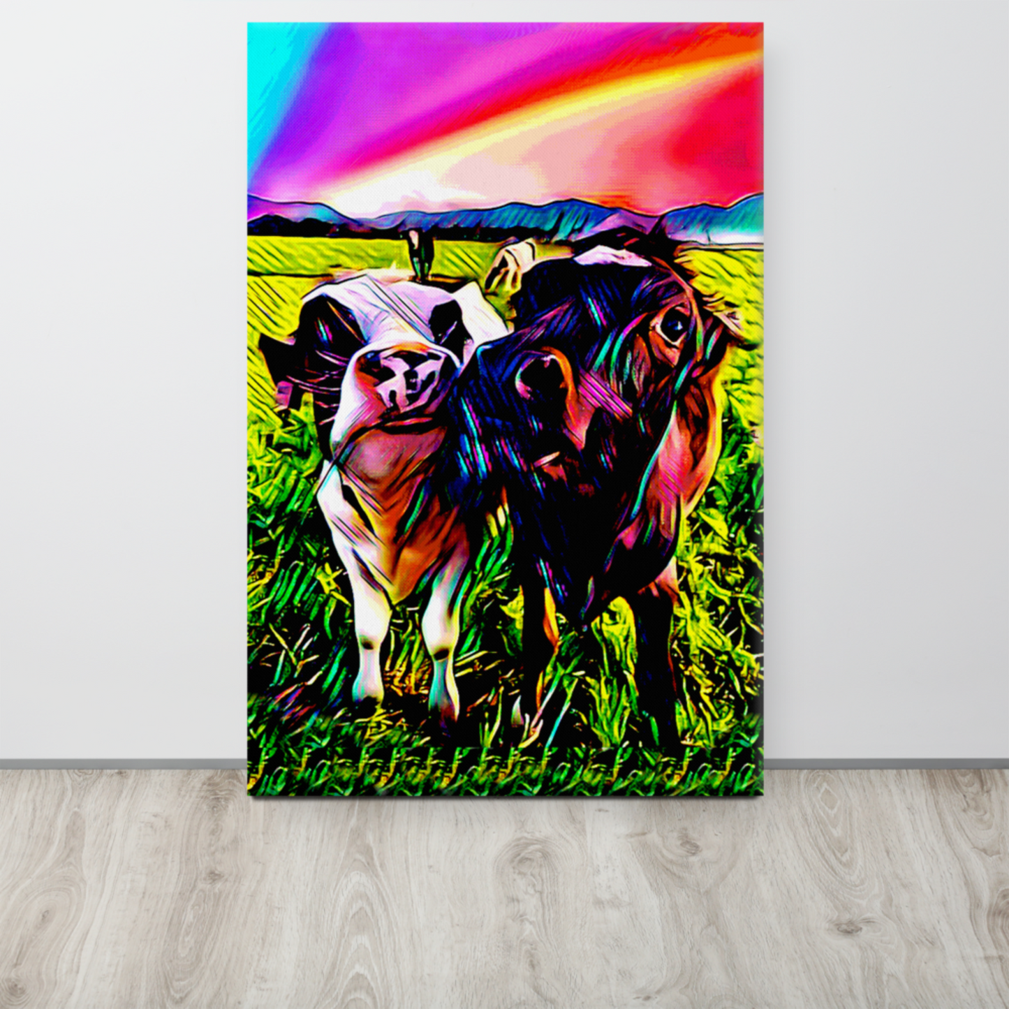 mock-up of colourful colorful happy cows edit canvas print 