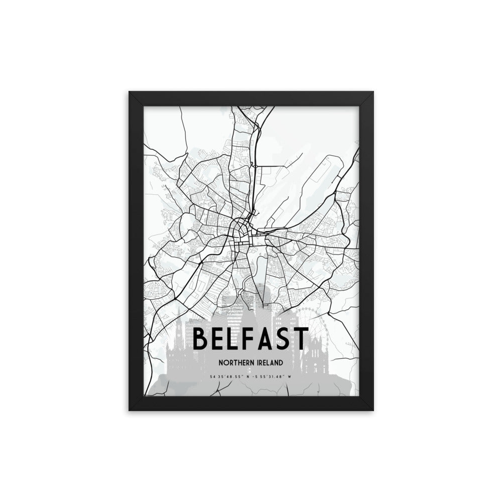 Belfast Map Framed Print