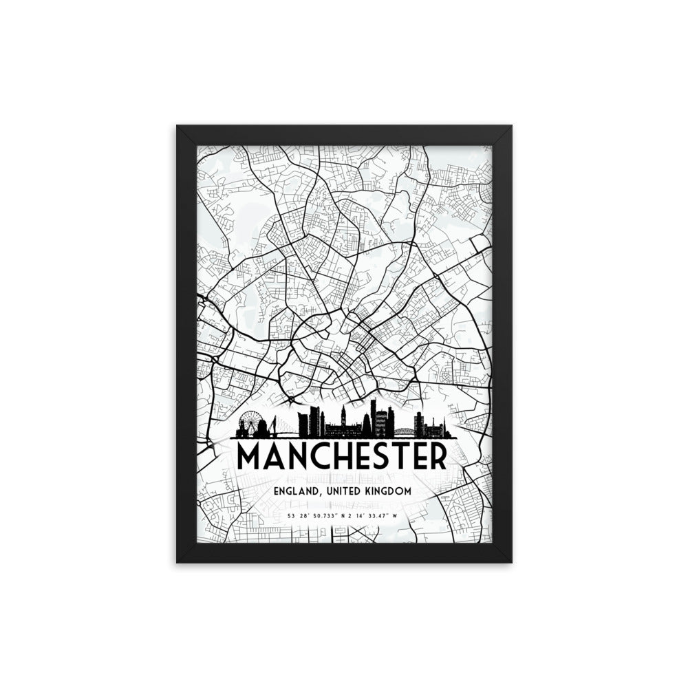 Manchester Map Framed Print