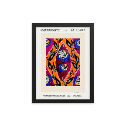 Flower Pochoir Pattern in Art Nouveau Oriental Style Framed Print