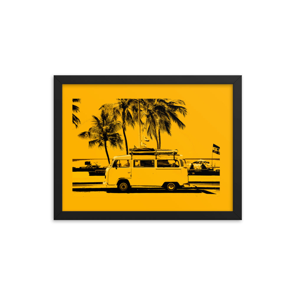 Classic Caravan parked at the Beach Framed Print