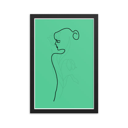Lined Body and Rose in Green Framed Poster