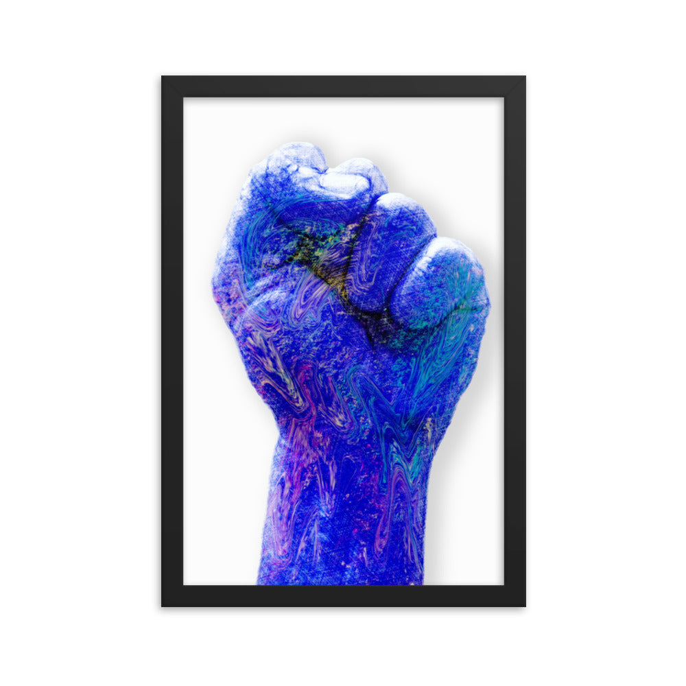 Blue Raised Fist Framed Print