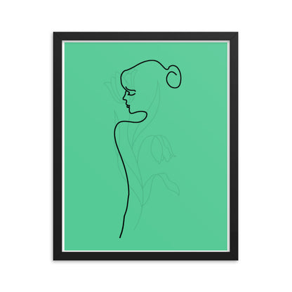 Lined Body and Rose in Green Framed Poster
