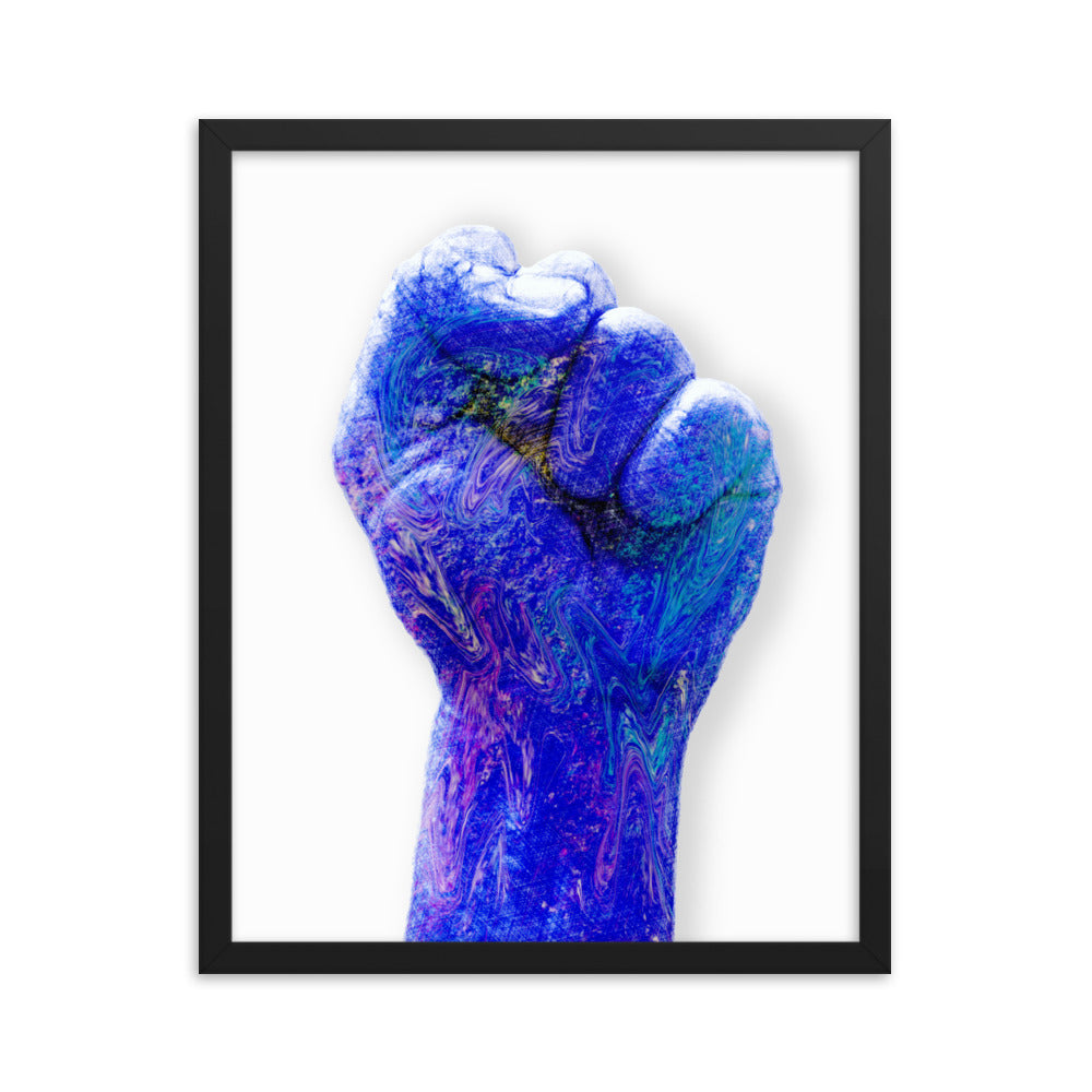 Blue Raised Fist Framed Print