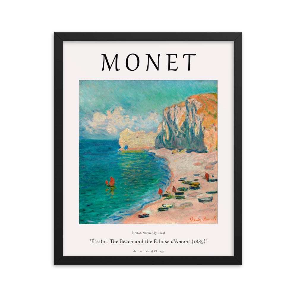 Étretat: The Beach and the Falaise d’Amont by Claude Monet Framed Print