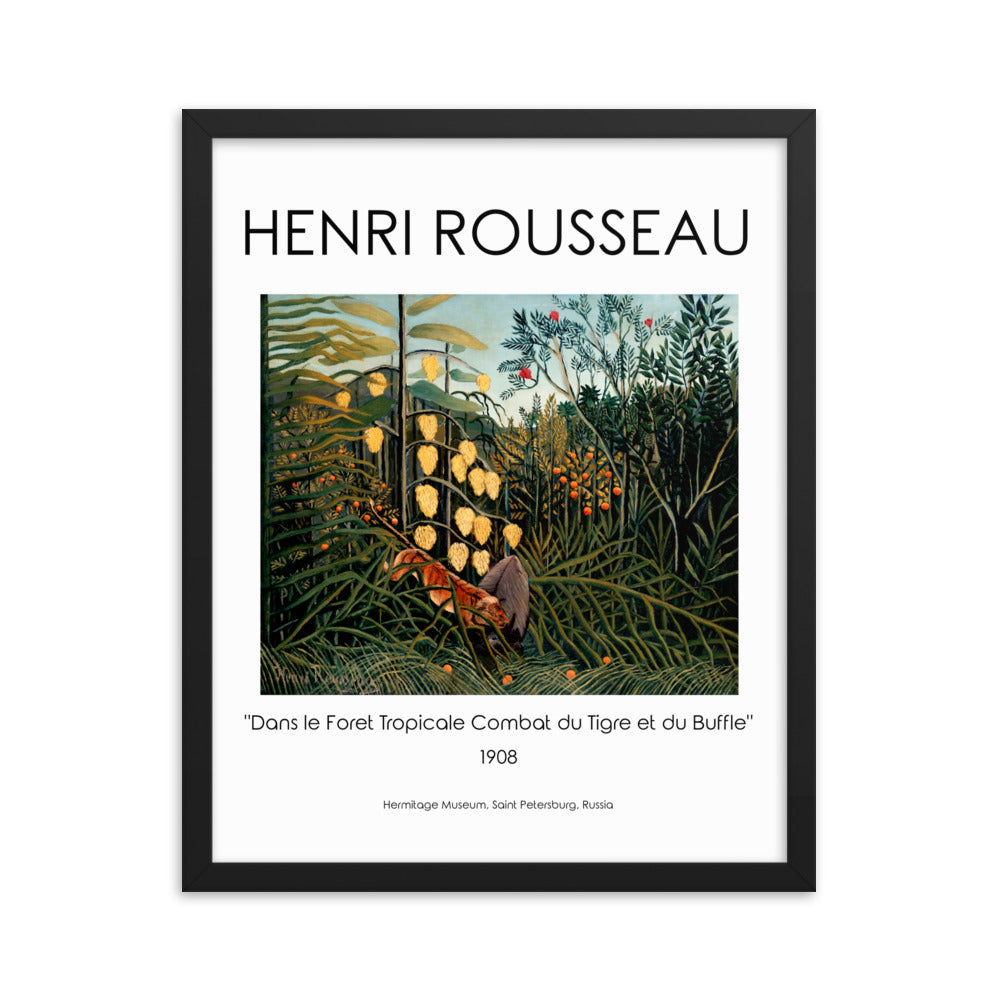 Henri Rousseau - Tropical Forest: Battling Tiger and Buffalo Framed Print